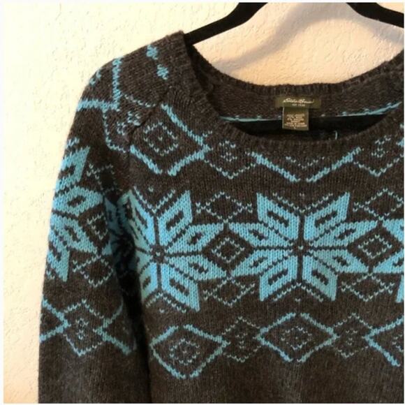 Eddie Bauer Grey & Blue Wool Blend Fair Isle Sweater - Picture 3 of 3